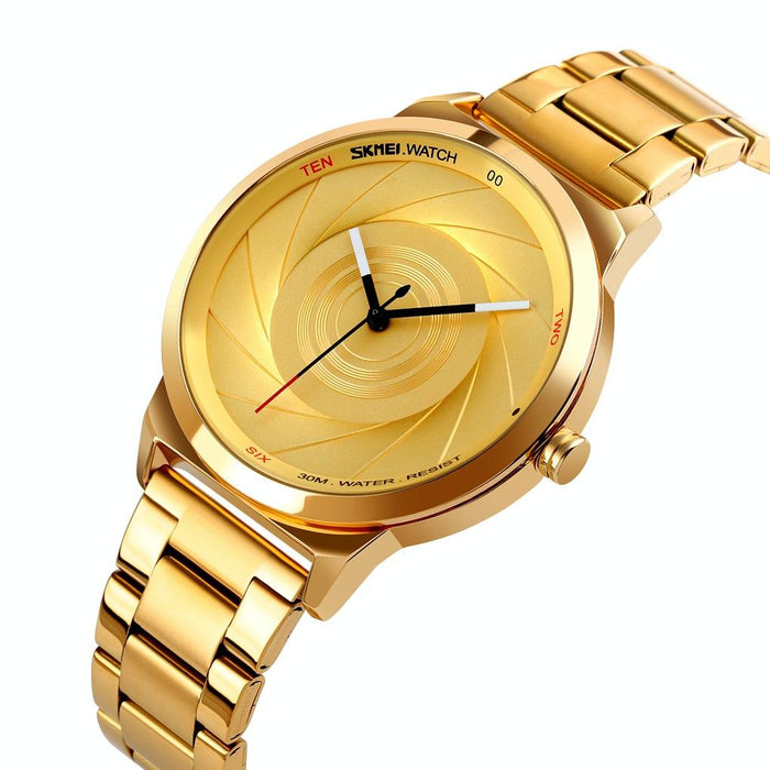9210 Fashion Trend Men Business Simple Three-Dimenional Surface Waterproof Gold Quartz Watch