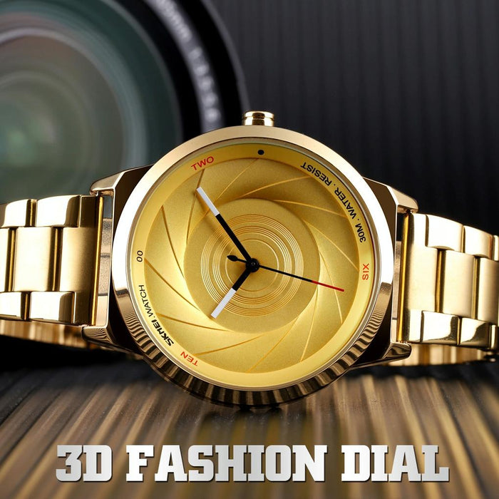 9210 Fashion Trend Men Business Simple Three-Dimenional Surface Waterproof Gold Quartz Watch