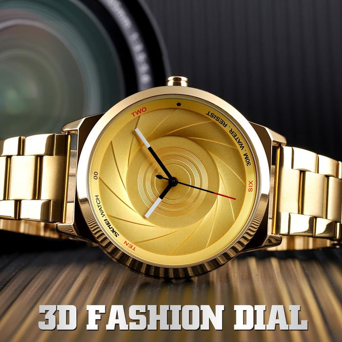 9210 Fashion Trend Men Business Simple Three-Dimenional Surface Waterproof Gold Quartz Watch