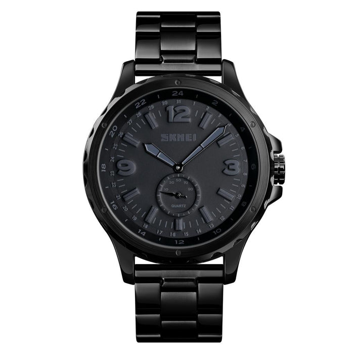 1513 Fashion Trendy Steel Band Quartz Men Waterproof Leisure Watch Black