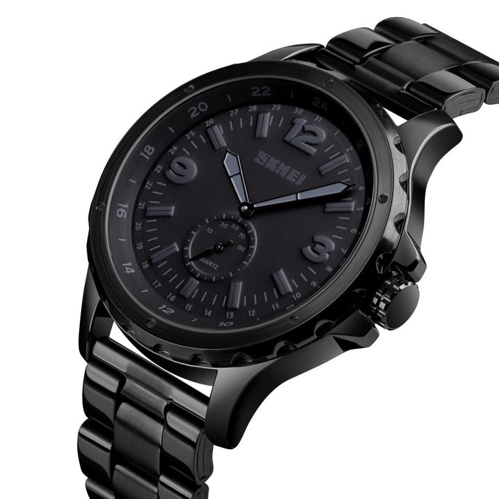 1513 Fashion Trendy Steel Band Quartz Men Waterproof Leisure Watch Black