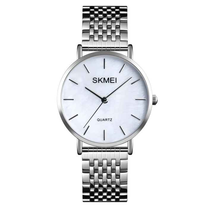 1567 Light And Thin Leisure Simple 30M Waterproof Shell Dial Women Steel Band Quartz Watch Silvery