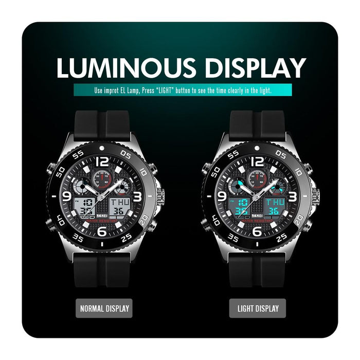 1538 Multi-Function Time Large Dial Steel Belt Men Casual Sports Electronic Watch