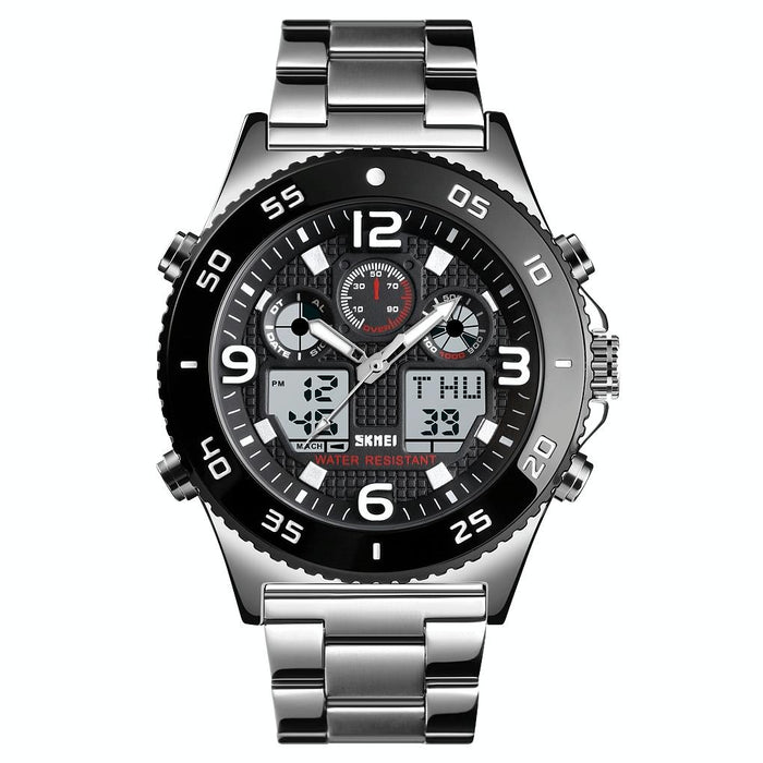 1538 Multi-Function Time Large Dial Steel Belt Men Casual Sports Electronic Watch