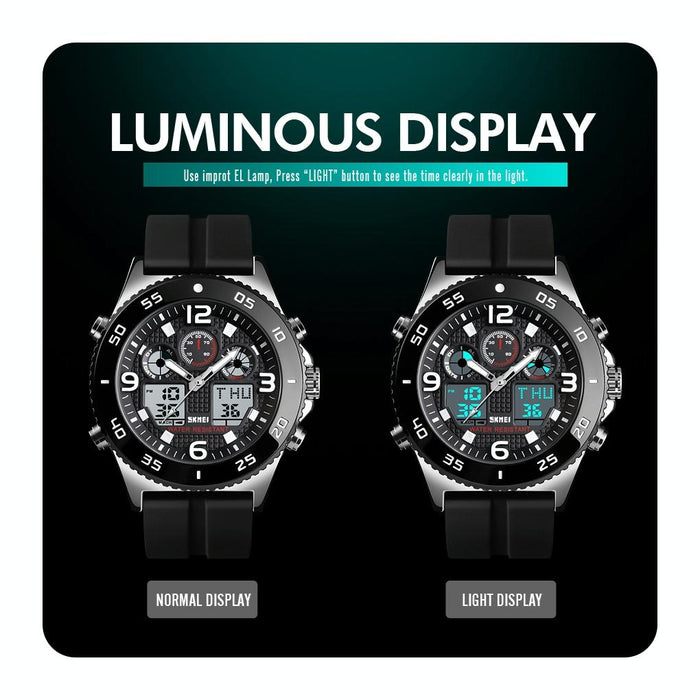 1538 Multi-Function Time Large Dial Steel Belt Men Casual Sports Electronic Watch