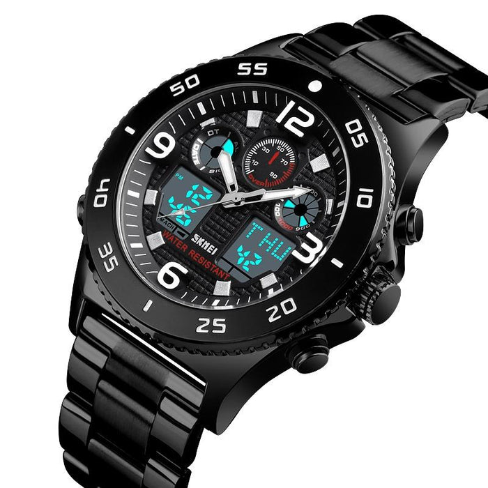 1538 Multi-Function Time Large Dial Steel Belt Men Casual Sports Electronic Watch