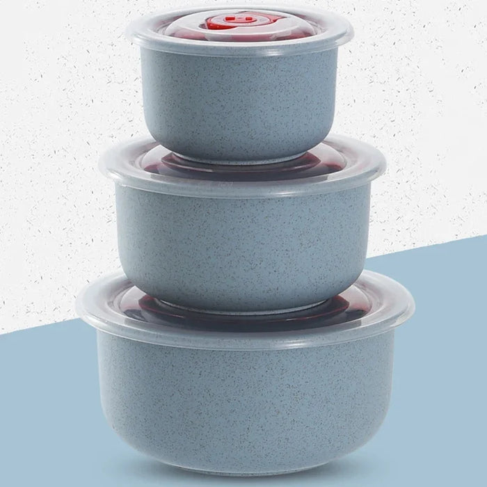 3 Piece Wheat Straw Fresh Keeping Bowl Set With Lid Microwaveable & Bpa Free