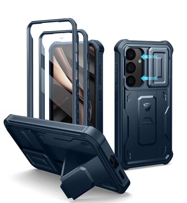 For Samsung Galaxy S25 Holder Heavy-Duty Shockproof Rugged Case With Built-In Slide Camera Case & Screen Protector