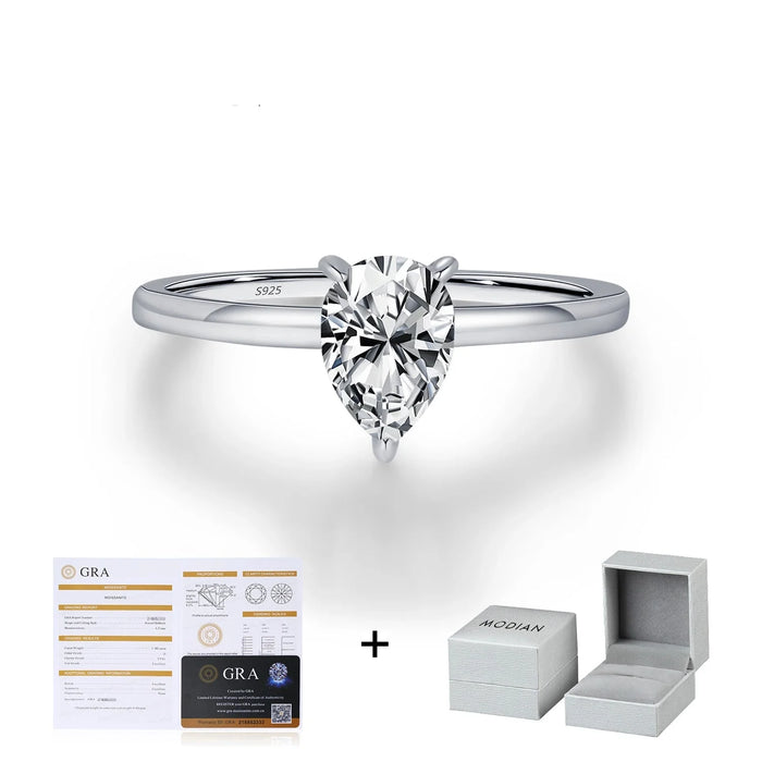 925 Sterling Silver Pear Moissanite Ring For Women