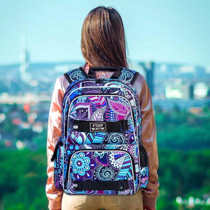 3 Piece Floral Backpack Set 16 Inch School Bag Anti Theft Daypack Lunch Bag