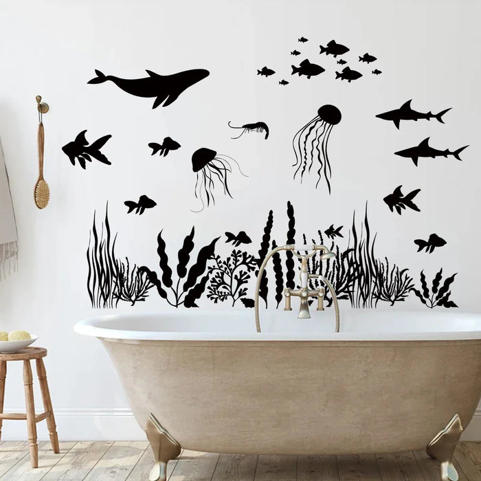 Marine Animal & Fish Silhouette Wall Stickers For Kids Room Decor