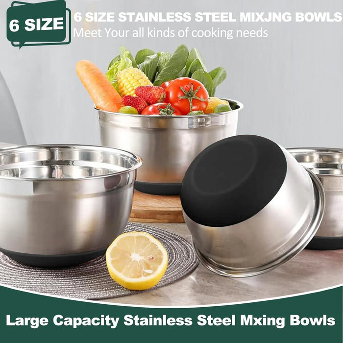 6 Piece Stainless Steel Mixing Bowls With Airtight Lids Non Slip Bottoms