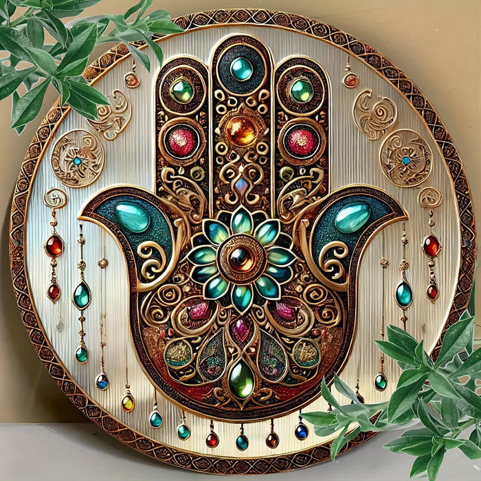 Boho Religious Gem Aluminum Sign Multifunctional Round Decor