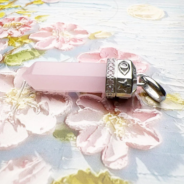 925 Sterling Silver Rose Quartz Hexagonal Pendant Romantic Gift