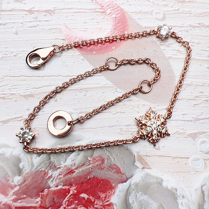 925 Sterling Silver Rose Gold Snowflake Bracelet Elegant Jewelry For Women
