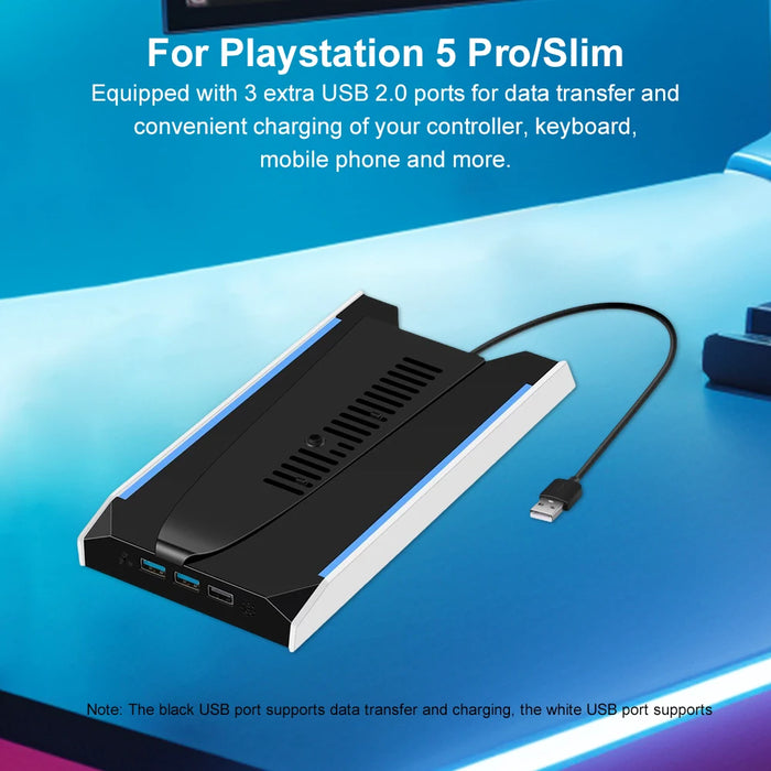 Controller Charging Dock For Ps5 Slim / Ps5 Pro Rgb Vertical Cooling Stand Base With 3 Usb 2.0 Ports Game Console Base Bracket