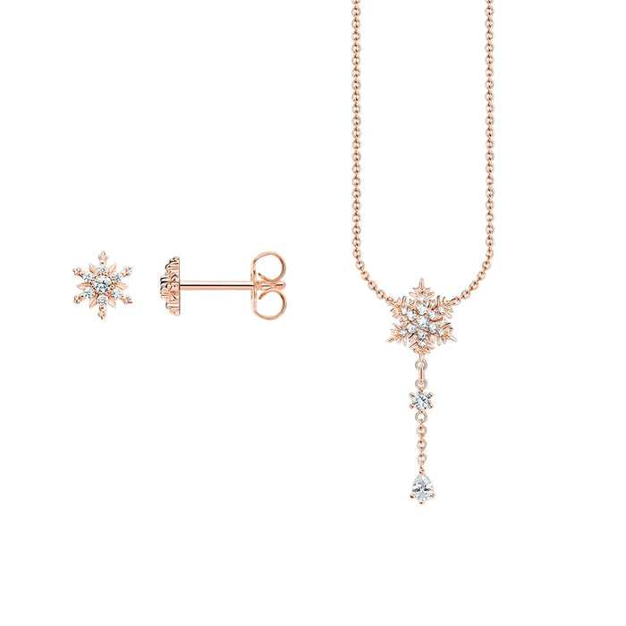 925 Sterling Silver Snowflake Necklace & Earring Set Romantic Gift