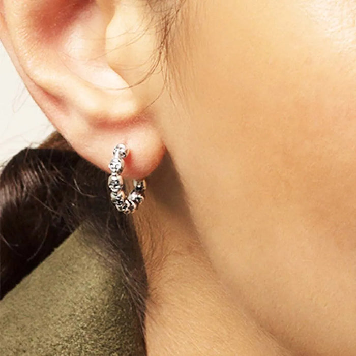 925 Sterling Silver Creole Skulls Hinged Hoop Earrings Punk Style Jewelry For Men And Women