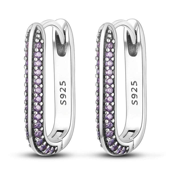 925 Sterling Silver Purple Zircon U Shaped Hoop Earrings For Women Fine Jewelry