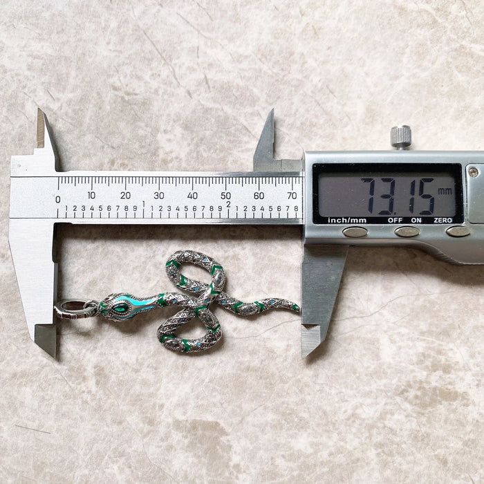 925 Sterling Silver Green Snake Spring Pendant Bohemian Gift For Women