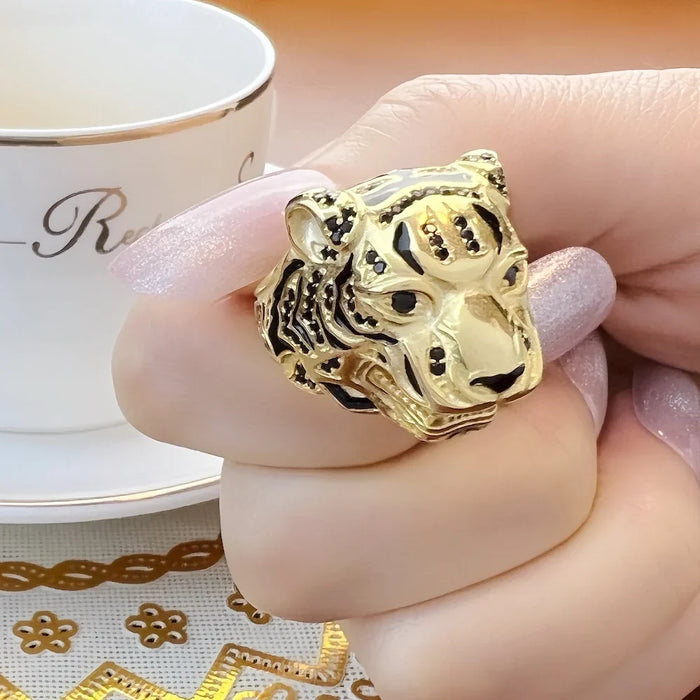 925 Sterling Silver Golden Tiger Rebel Ring Fine Jewelry For Women & Men Personal Lucky Collection