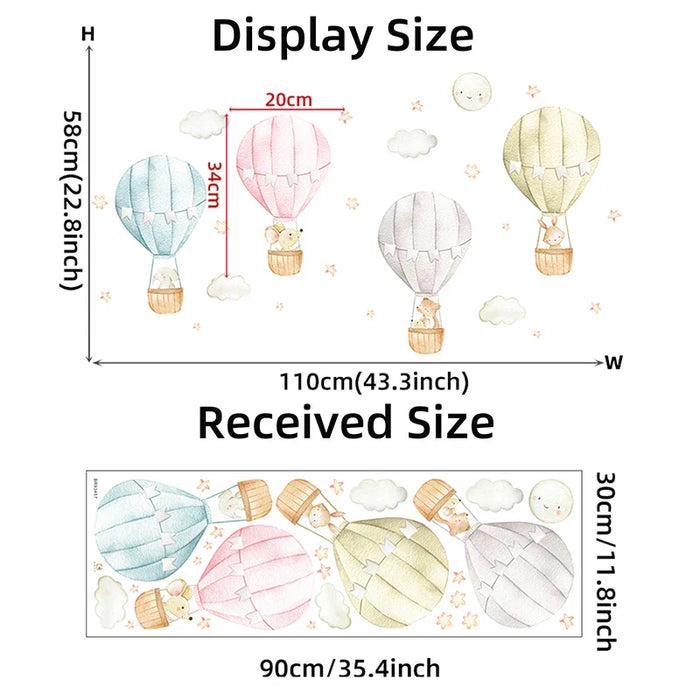 4Pc Watercolour Hot Air Balloon Wall Stickers For Kids Room Decor