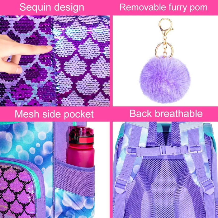 3 Piece Mermaid Backpack Set For Kids