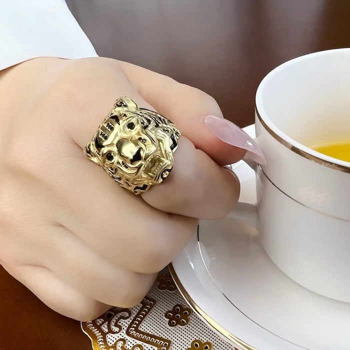 925 Sterling Silver Golden Tiger Rebel Ring Fine Jewelry For Women & Men Personal Lucky Collection