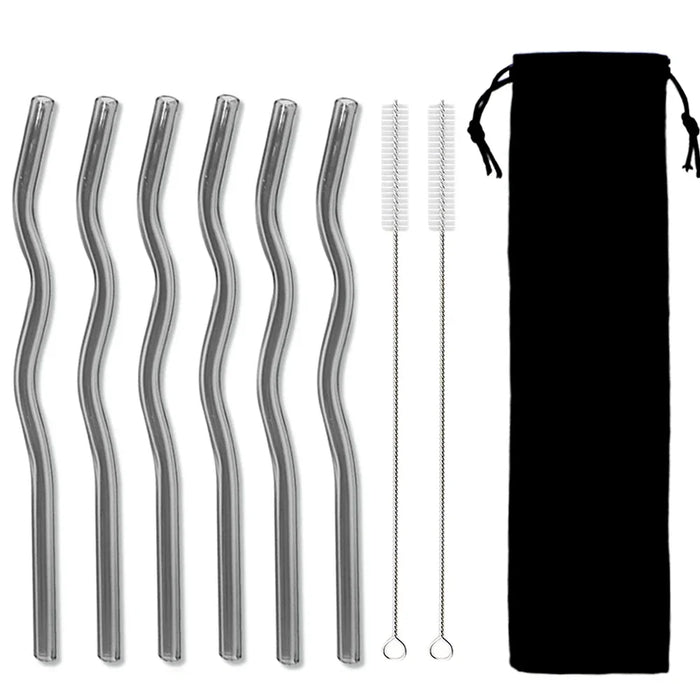 6 Piece Clear Glass Straws For Drinks Reusable Juice Smoothie Tea Tubes