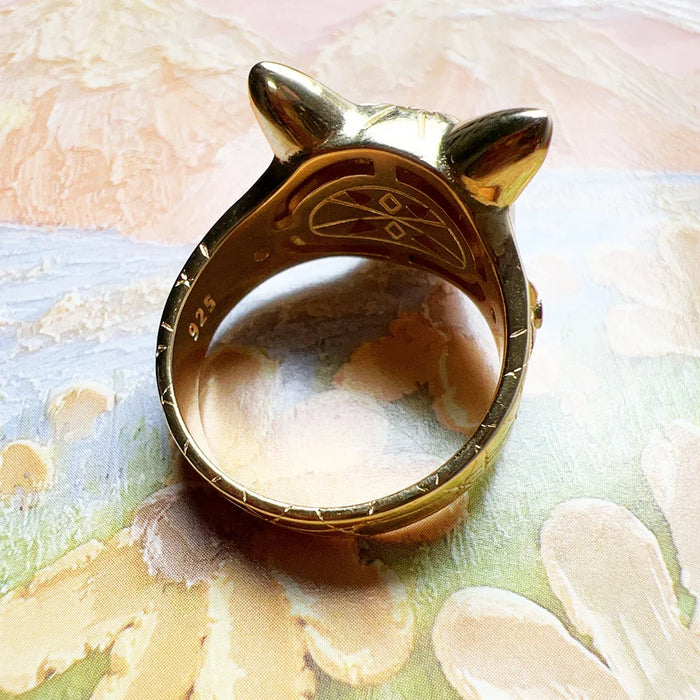 925 Sterling Silver Boho Cat Ring Gold Plated For Women