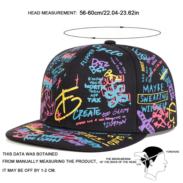 88 Letter Graffiti Print Unisex Hip Hop Hat Adjustable Baseball Cap For Spring / Autumn