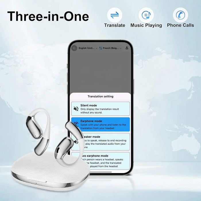 A50 Ai Translator Earbuds 144 Language Translation Device Real-Time Translation Earphones With Ear Hook Open Ear Headphones