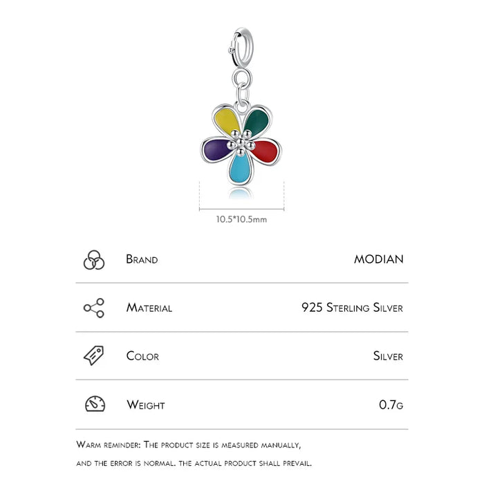 925 Sterling Silver Rainbow Flower Pendant For Diy Bracelets & Necklaces