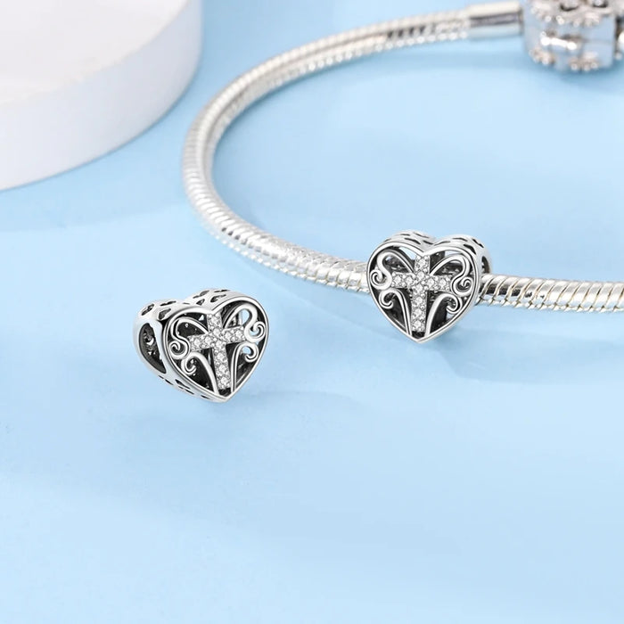 925 Sterling Silver Heart Charm Pendant Fits Bracelets Diy Party Jewelry