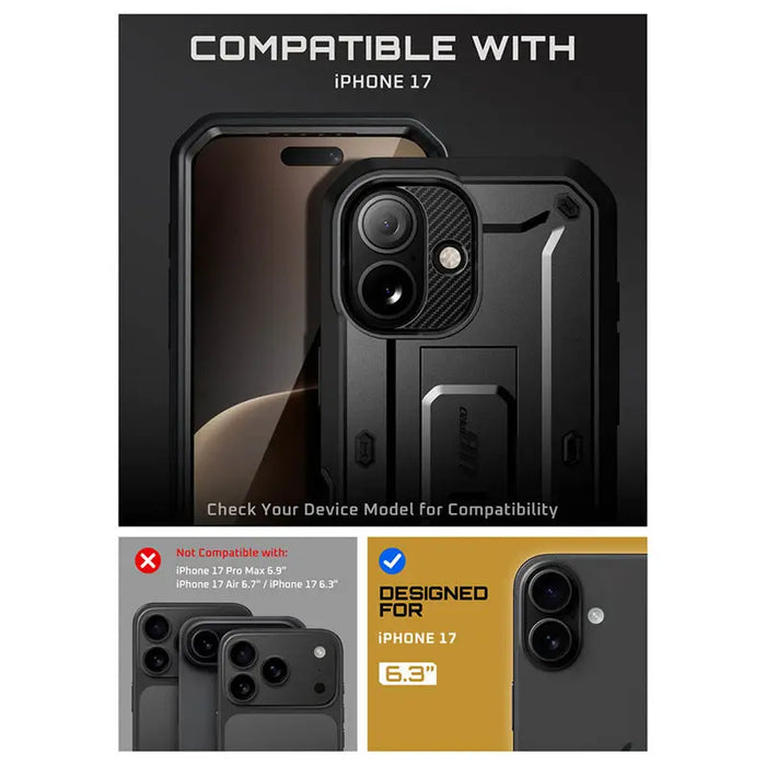 For Iphone 17 6.3 Inch 2025 Ub Pro Full-Body Heavy Duty Rugged Phone Case With Built-In Screen Protector