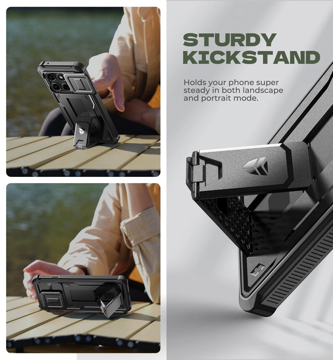 For Motorola Moto Edge 2025 Kickstand Heavy Duty Protection Shockproof Phone Case With Built-In Magnetic Slide Camera Case