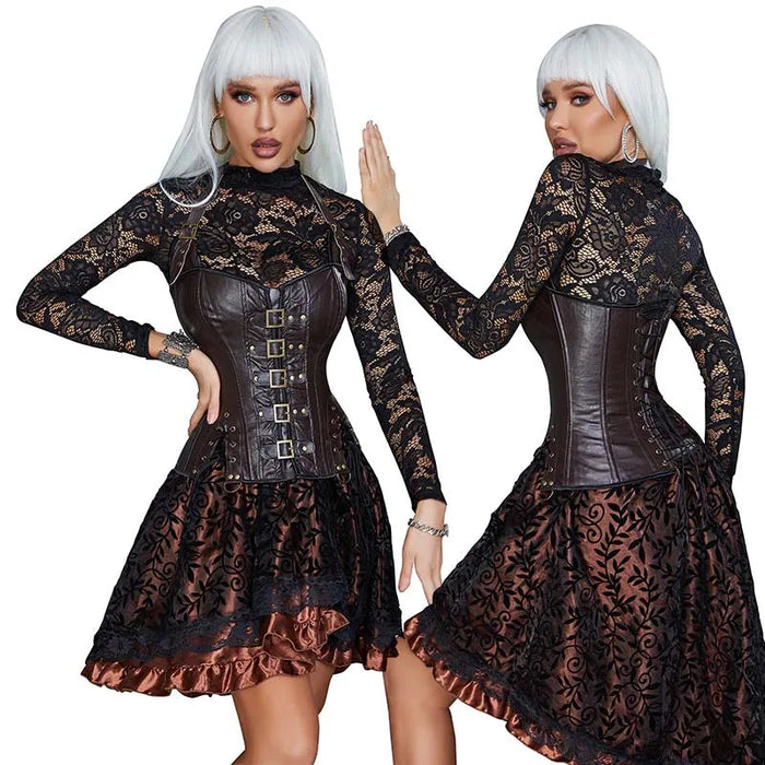 Steampunk Corselet With Zip & Buckle Women Gothic Fishbone Corset