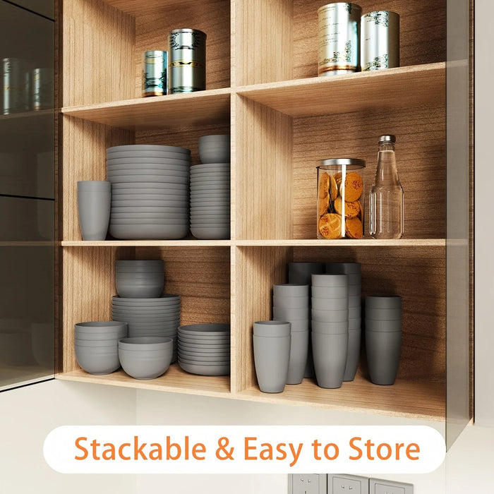 16 / 32 Piece Plastic Tableware Set Reusable Microwave & Dishwasher Safe Includes Dinnerware