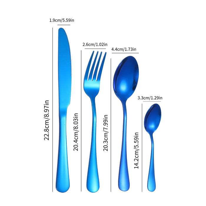 4 / 6 / 16 / 24 Piece Stainless Steel Cutlery Set Blue Handles