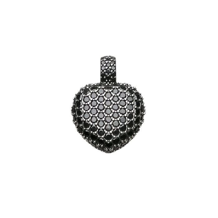 925 Sterling Silver Black Heart Pave Pendant Winter Trend Jewelry