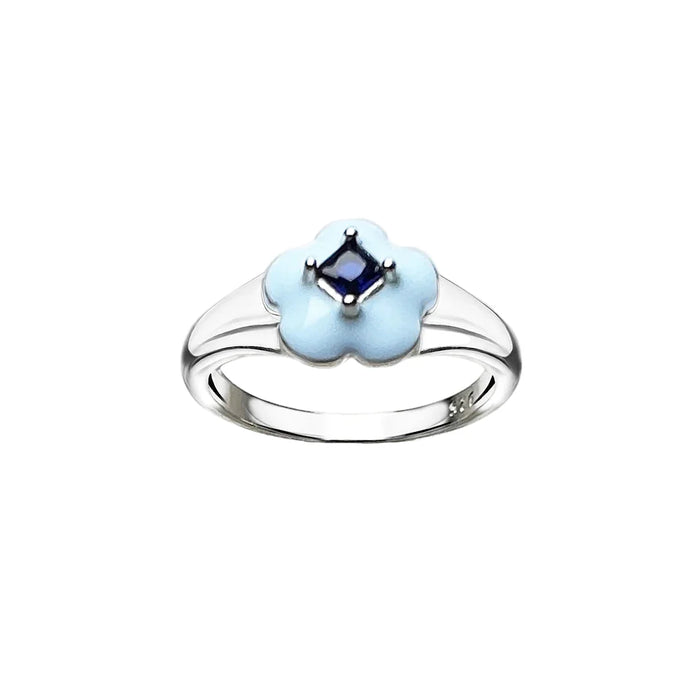 925 Sterling Silver Blue Flower Ring European Style Fine Jewelry For Women Trend