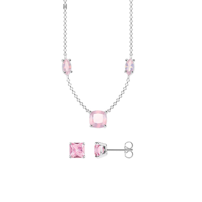 925 Sterling Silver Romantic Gift Pink Stone Necklace & Earring Set