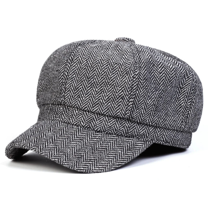 Stylish Herringbone Newsboy Hat Unisex Beret Cap For Spring & Autumn