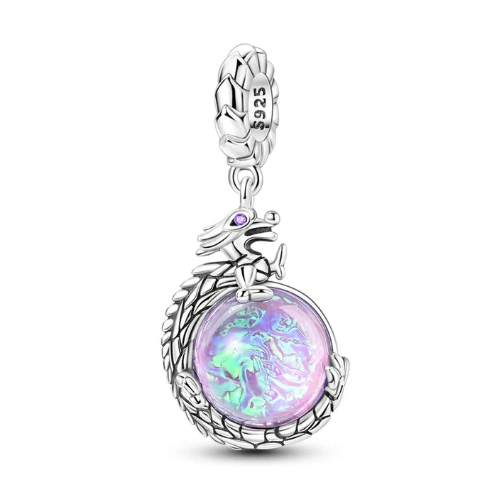 925 Sterling Silver Dragon Treasure Pendant Purple Series Fits Bracelet / Necklace Women Diy Gift