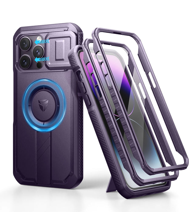 For Iphone 14 Pro Max Rugged Armor Shockproof Case With Built-In Sliding Camera Case And Built-In Screen Protector Kickstand