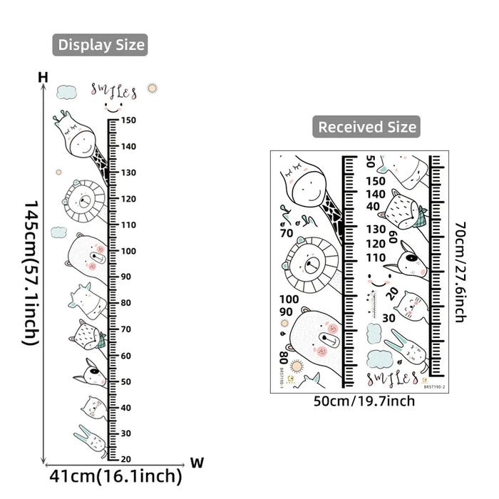 Cartoon Animals Height Ruler Wall Stickers For Kids Rooms