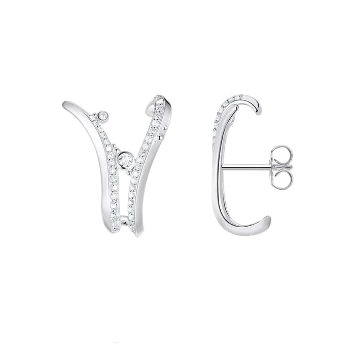 925 Sterling Silver 3D Wave Ear Studs With Stones