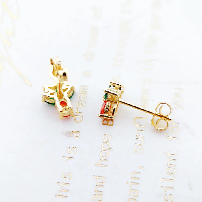 925 Sterling Silver Gold Pineapple Stud Earrings For Women