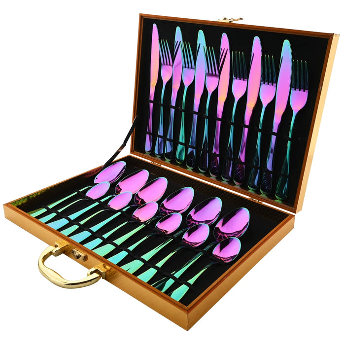 24 Piece Stainless Steel Rainbow Flatware Set