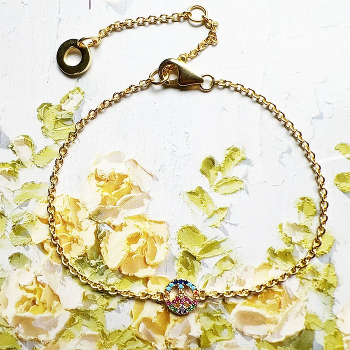 925 Sterling Silver Bohemia Colourful Stone Gold Plated Bracelet Link Chain For Women